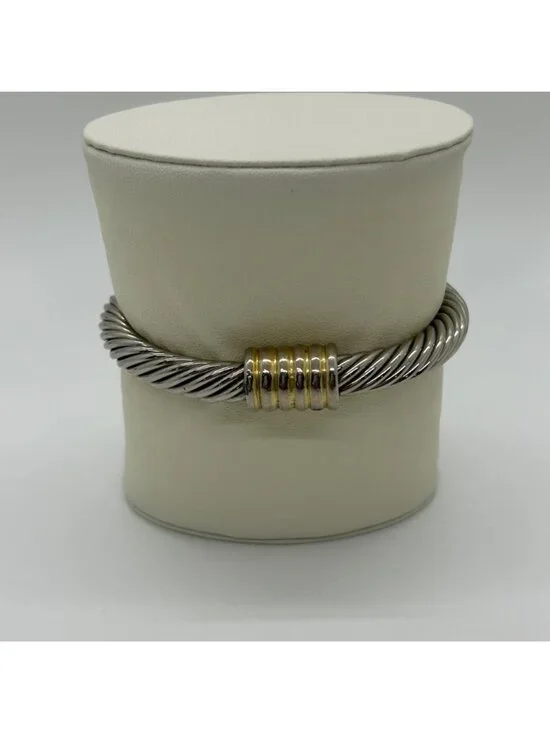 Silver & Gold-Tone Renaissance Magnetic Clasp Bracelet Bangle Cuff Two-Tone Link - Picture 10 of 13